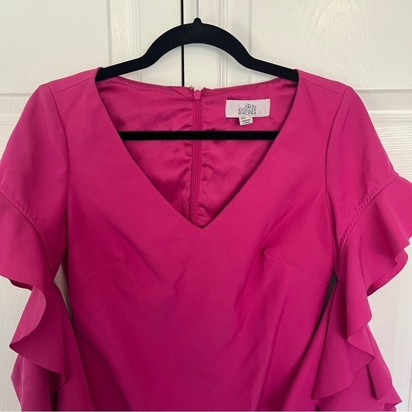 Badgley Mischka Belle Pink Ruffle Bell Sleeves V-Neck Cocktail Dress Size 2 - Picture 6 of 10